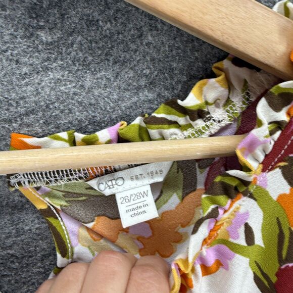 Cato Blouse Women 26/28W Plus White Floral Short Sleeve Round Neck Hook & Eye - Picture 3 of 7